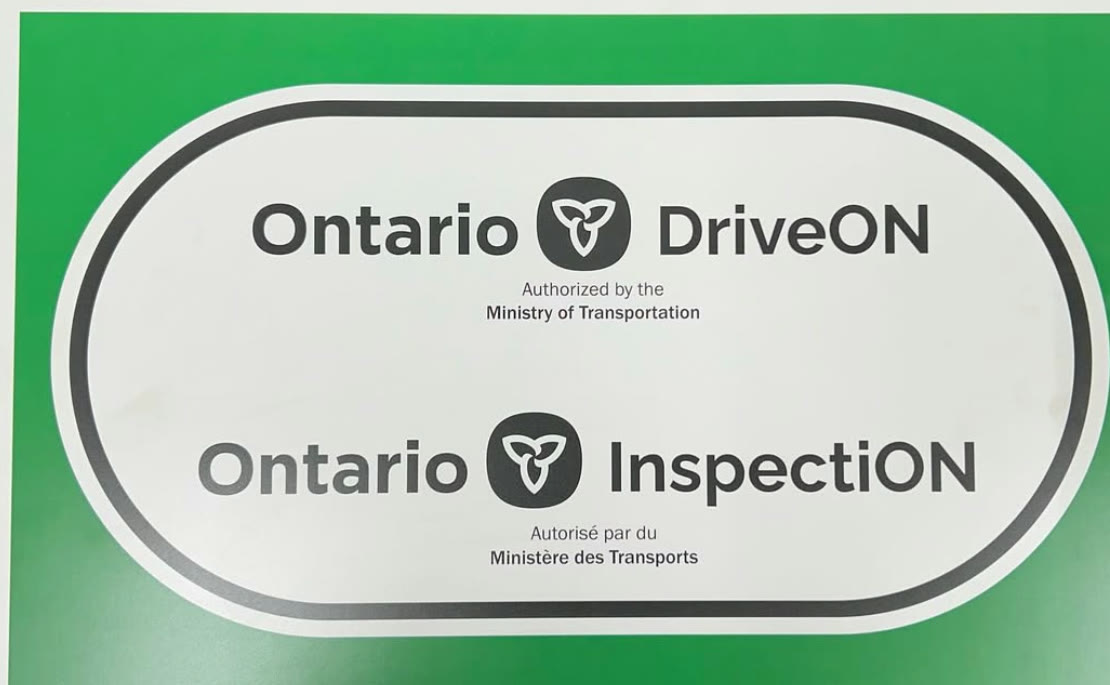 Ontario DriveON and InspectiON station sign, authorized by the Ministry of Transportation